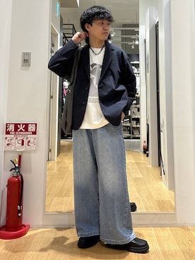 「LAKOLE（ラコレ）のタンクソールビットローファー / 182121（ローファー、ブラック系）」を使った、ぬまさん（メンズ・166cm）の春コーディネート