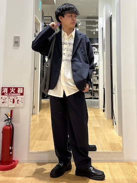 「LAKOLE（ラコレ）のタンクソールビットローファー / 182121（ローファー、ブラック系）」を使った、ぬまさん（メンズ・166cm）の春コーディネート