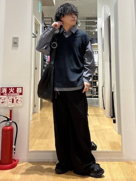 「LAKOLE（ラコレ）のストライプレイヤードベスト / 1064717（ベスト、ブラック系）」を使った、ぬまさん（メンズ・166cm）の夏コーディネート