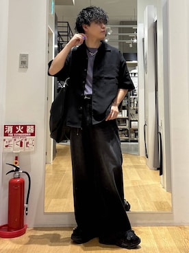 「HARE（ハレ）のビルディングソールサンダル(HARE)（サンダル、ブラック系）」を使った、ぬまさん（メンズ・166cm）の夏コーディネート