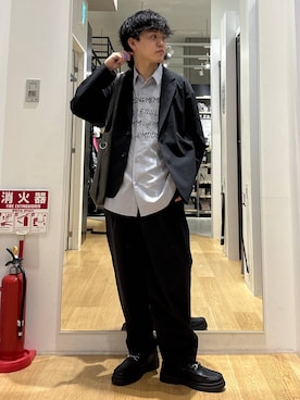 「LAKOLE（ラコレ）のタンクソールビットローファー / 182121（ローファー、ブラック系）」を使った、ぬまさん（メンズ・166cm）の春コーディネート