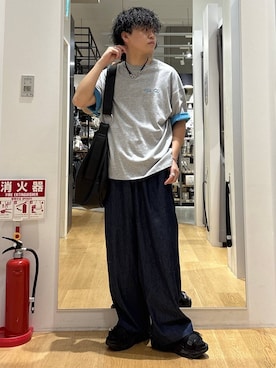 「HARE（ハレ）のビルディングソールサンダル(HARE)（サンダル、ブラック系）」を使った、ぬまさん（メンズ・166cm）の夏コーディネート