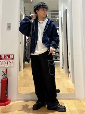 「LAKOLE（ラコレ）のタンクソールビットローファー / 182121（ローファー、ブラック系）」を使った、ぬまさん（メンズ・166cm）の春コーディネート