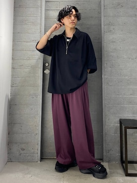 「アイテム（スラックス、レッド系）」を使った、ぬまさん（メンズ・166cm）の春コーディネート