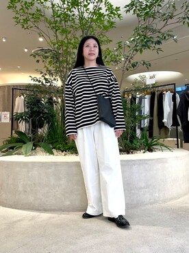 「かぐれ（カグレ）のボーダーワイドカットソー（Tシャツ/カットソー）」を使った、sakaiさん（レディース・160cm）の秋コーディネート
