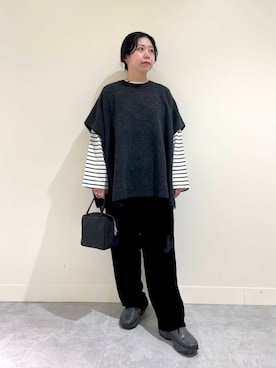 「かぐれ（カグレ）のボーダーワイドカットソー（Tシャツ/カットソー）」を使った、sakaiさん（レディース・160cm）の冬コーディネート