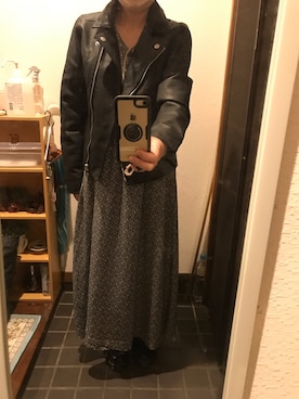 「SPINNS（スピンズ）のアイテム（ライダースジャケット）」を使った、めーさん（レディース・154cm）の秋コーディネート