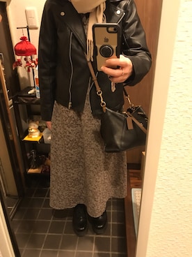 「SPINNS（スピンズ）のアイテム（ライダースジャケット）」を使った、めーさん（レディース・154cm）の冬コーディネート