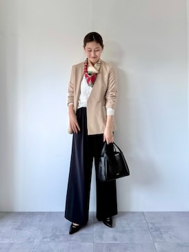 「アイテム（ノーカラージャケット）」を使った、古川さん（レディース・163cm）の秋コーディネート