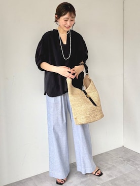 「アイテム（ネックレス、ホワイト系）」を使った、古川さん（レディース・163cm）の夏コーディネート