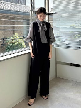 「アイテム（オールインワン・サロペット）」を使った、古川さん（骨格ストレート・レディース・163cm）の秋コーディネート