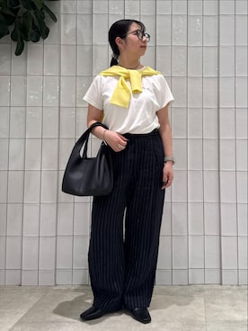 「B.C STOCK（ベーセーストック）の《S/Mサイズ展開》手洗い可 / フレンチリネンストレートパンツ（その他パンツ、ブルー系）」を使った、stj04190618さん（レディース）の春コーディネート