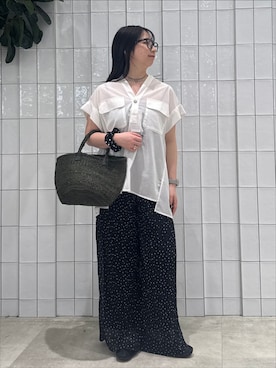 「B.C STOCK（ベーセーストック）のウォッシャブル / シアードットプリーツイージーパンツ（その他パンツ、ブラック系）」を使った、stj04190618さん（レディース）の春コーディネート