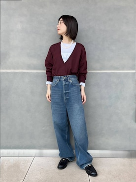 「Curensology（カレンソロジー）のCurensology(カレンソロジー)/ファインウールVネックプルオーバー（ニット/セーター）」を使った、ruiさん（レディース・158cm）の秋コーディネート