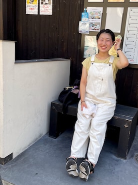 「イエローコーデ」｜「アイテム（オールインワン・サロペット）」を使った、Minamiさん（レディース・155cm）の夏コーディネート