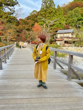 「Honeys（ハニーズ）のアイテム（シャツワンピース）」を使った、Minamiさん（レディース・155cm）の秋コーディネート