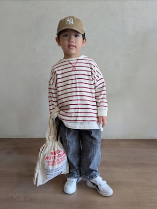 「PAIRMANON STREET(ペアマノンストリート)の【PAIRMANON STREET】アソート ビッグシルエット ガゼット ワッフル ロンT(Tシャツ/カットソー)」を使った、EITOさん(キッズ・100cm)の秋コーディネート