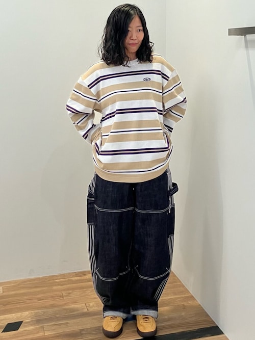 90sオルタナティブスポーツ長袖ストライプ ワッフル ティー / ロンT
