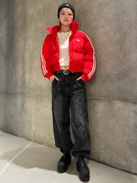 「adidas originals」｜「アイテム（ニットキャップ/ビーニー）」を使った、KTさん（レディース・165cm）の冬コーディネート