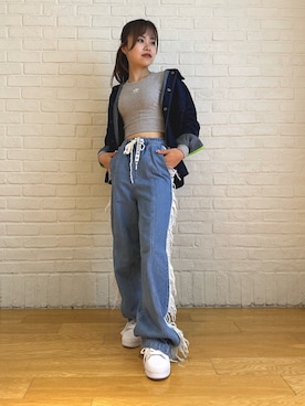 「クセニア・シュナイダー」｜「アイテム（デニムジャケット）」を使った、IMさん（レディース・156cm）の夏コーディネート