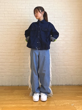 「クセニア・シュナイダー」｜「アイテム（デニムジャケット）」を使った、IMさん（レディース・156cm）の夏コーディネート