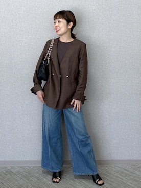 「ROPE'（ロペ）のアイテム（ジャケット/アウター）」を使った、risaさん（レディース・156cm）の春コーディネート