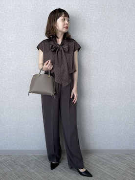 「E'POR（エポール）の【E'POR】Y BAG Mini/超軽量・26SS（ハンドバッグ、ブラウン系）」を使った、risaさん（レディース・156cm）の夏コーディネート