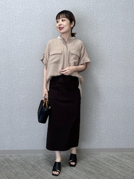 「ROPE'（ロペ）の【E'POR】BAMBOO BAG Mini/超軽量・26SS（ハンドバッグ、ブラック系）」を使った、risaさん（レディース・156cm）の春コーディネート
