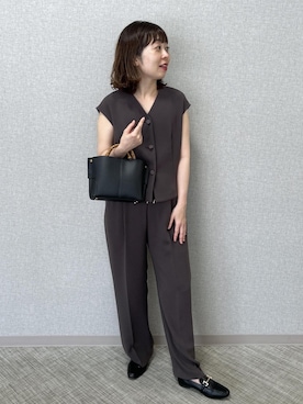 「ROPE'（ロペ）の【E'POR】BAMBOO BAG Mini/超軽量・26SS（ハンドバッグ、ブラック系）」を使った、risaさん（レディース・156cm）の夏コーディネート