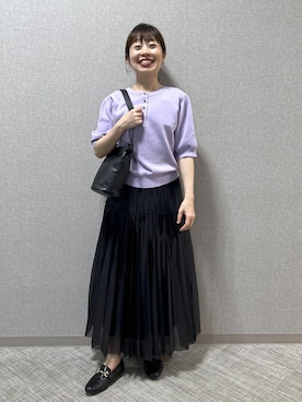 「ROPE'（ロペ）の【teau・牛革・マルチWAY】panier vine shoulder bag/持ち手長さ調整可能（ハンドバッグ、ブラック系）」を使った、risaさん（レディース・156cm）の春コーディネート