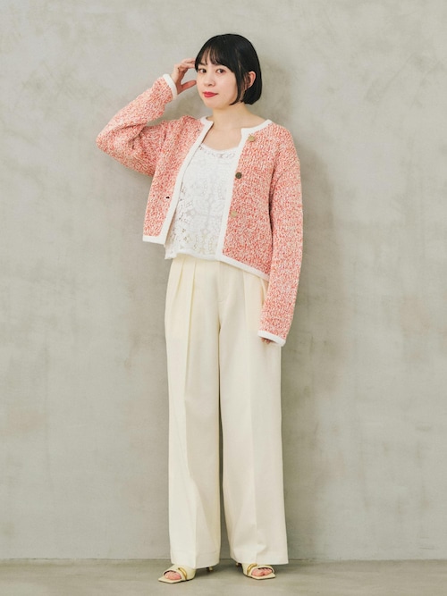 セール】スパンコールミックスノーカラーニットジャケット/洗える