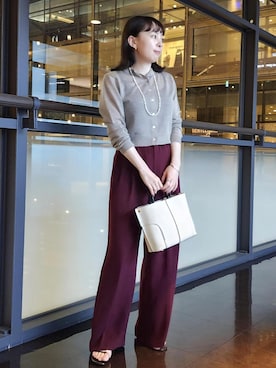 「ROPE'（ロペ）の【洗える・カセット服】ライトトリアセイージーワイドパンツ/お仕事・通勤・セットアップ対応（その他パンツ）」を使った、kurumiさん（レディース・160cm）の夏コーディネート