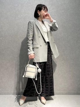 「ROPE'（ロペ）の【洗える/涼感】シルクコットンクルーネック五分袖プルオーバー【アンサンブル対応】（ニット/セーター）」を使った、kurumiさん（レディース・160cm）の冬コーディネート