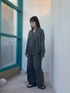 「URBAN RESEARCH DOORS（アーバンリサーチドアーズ）のシアーデニムシャツ（シャツ/ブラウス）」を使った、ヤマグチさん（レディース・158cm）の夏コーディネート