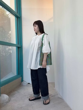 「アイテム（チュニック）」を使った、ヤマグチさん（レディース・158cm）の夏コーディネート
