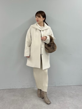 「アイテム（ノーカラーコート）」を使った、髙橋さん（レディース・158cm）の秋コーディネート