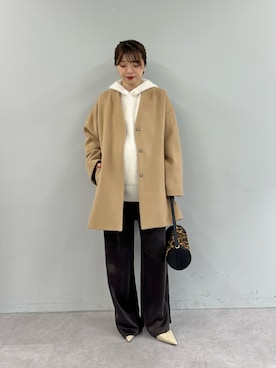 「アイテム（ノーカラーコート）」を使った、髙橋さん（レディース・158cm）の秋コーディネート