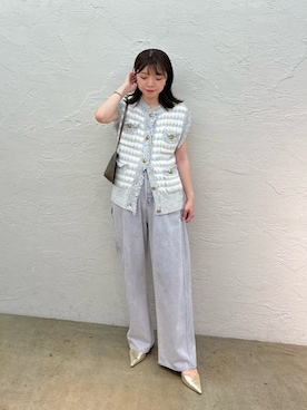 「アイテム（ニット/セーター）」を使った、髙橋さん（レディース・158cm）の夏コーディネート