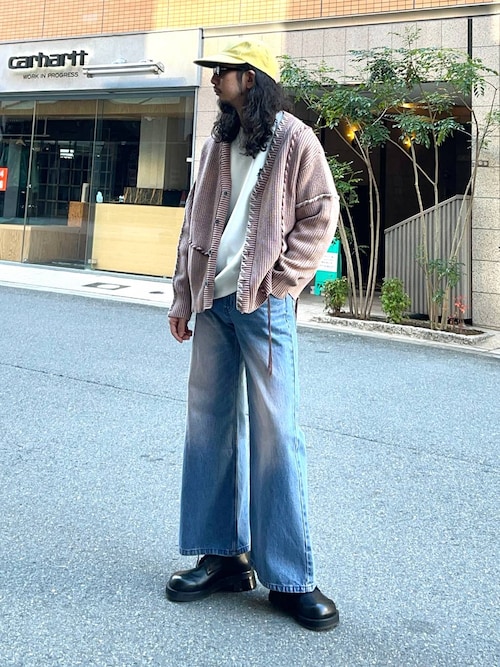 HARE カーディガン ピグメントステッチニットカーディガン(HARE