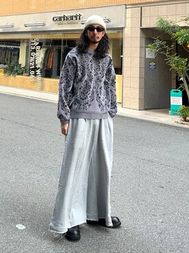 「HARE（ハレ）のダマスクガラモールニットプルオーバー(HARE)（ニット/セーター）」を使った、Dさん（メンズ・176cm）の秋コーディネート