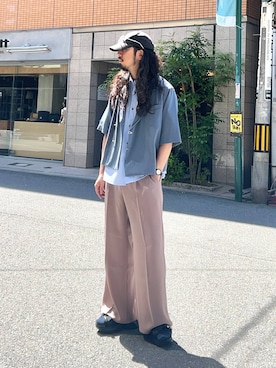 「HARE（ハレ）の【SET UP対応 イージーケア】TOROMIワイドパンツ(HARE)（スラックス、ピンク系）」を使った、Dさん（メンズ）の春コーディネート