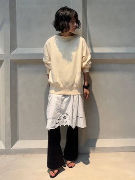 「Curensology（カレンソロジー）のCurensology(カレンソロジー)/ハイテンションフレアパンツ（その他パンツ）」を使った、伊藤美咲さん（レディース・146cm）の秋コーディネート