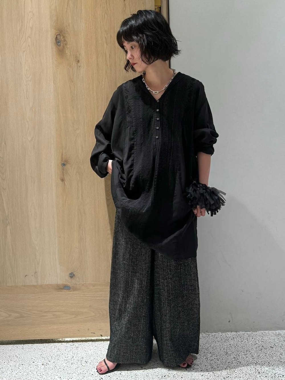 カレンソロジー　コットンレーヨンレースチュニック　ブラック Curensology ブラック コットンレーヨンレースチュニック