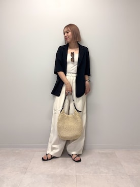 「URBAN RESEARCH（アーバンリサーチ）の『UR TECH DRYLUXE』ハーフスリーブジャケット（その他アウター、ブラック系）」を使った、和さん（レディース・161cm）の春コーディネート
