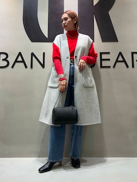 「ロングジレ」｜「アイテム（その他アウター）」を使った、和さん（レディース・161cm）の秋コーディネート