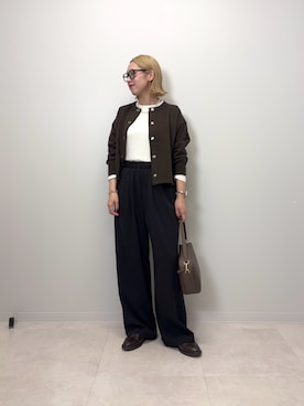 「SMELLY（スメリー）のオクタゴンフレームダテメガネ（メガネ、ブラック系）」を使った、和さん（レディース・161cm）の秋コーディネート