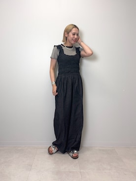 「URBAN RESEARCH Sonny Label（アーバンリサーチサニーレーベル）のジャガードアソートコンパクトTシャツ（Tシャツ/カットソー、ブラック系）」を使った、和さん（レディース・161cm）の夏コーディネート