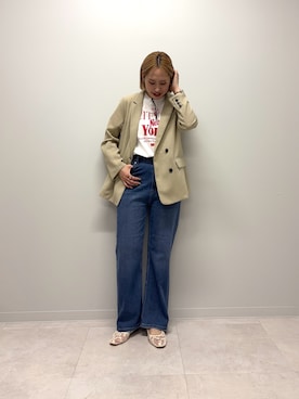 「URBAN RESEARCH（アーバンリサーチ）のダブルブレストメッシュジャケット（その他アウター、ベージュ系）」を使った、和さん（レディース・161cm）の春コーディネート