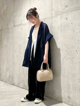 「URBAN RESEARCH（アーバンリサーチ）の2wayコードレースベスト（ベスト）」を使った、香織さん（レディース・154cm）の夏コーディネート