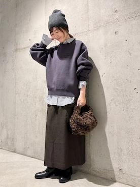 「アイテム（ニットキャップ/ビーニー）」を使った、香織さん（レディース・154cm）の秋コーディネート